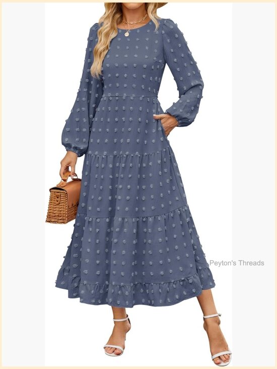 Dresses & Skirts - Long Sleeve Swiss Dot Tiered Flowy A-Line Maxi Dress